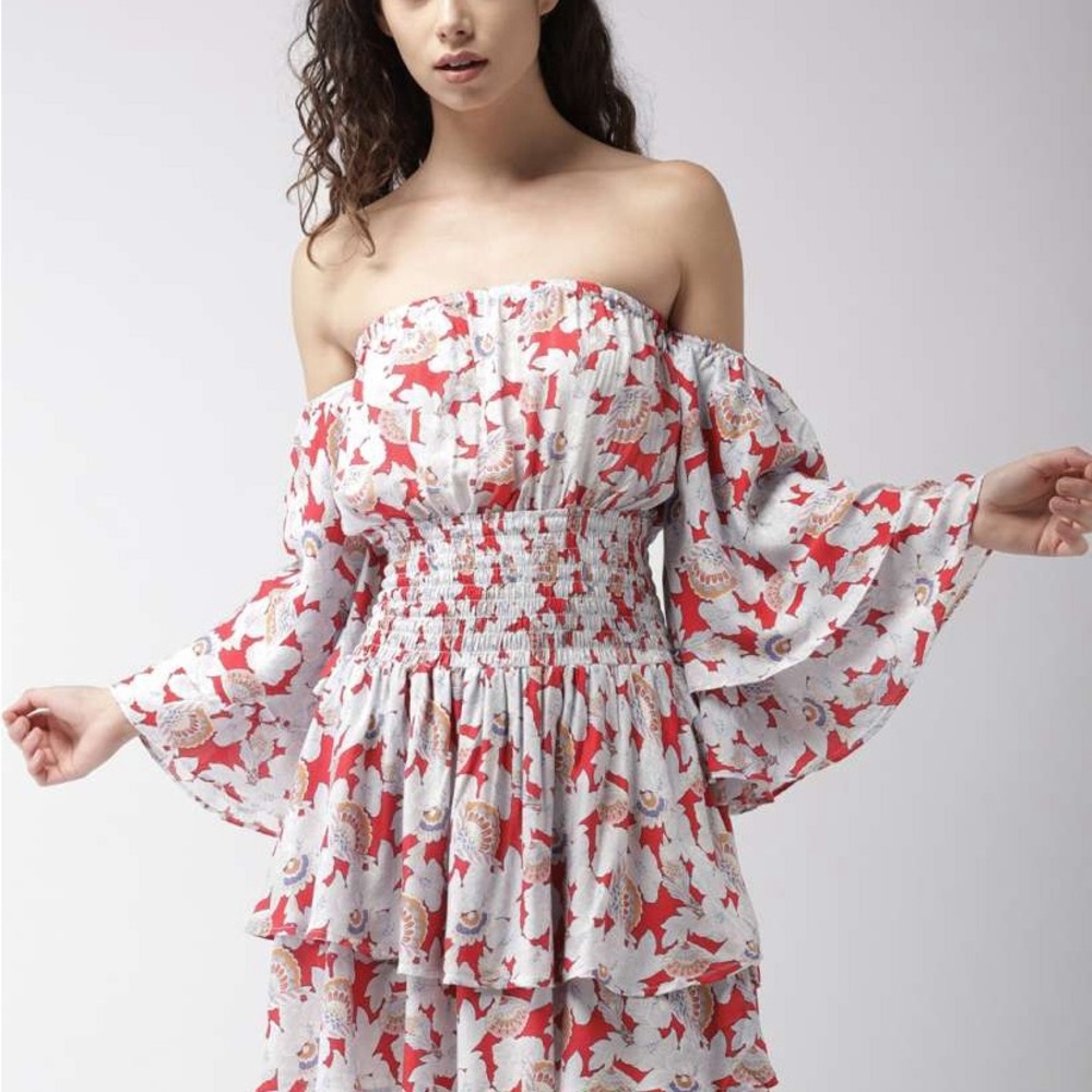 Forever 21 Floral Ruched Ruffled Mini Dress